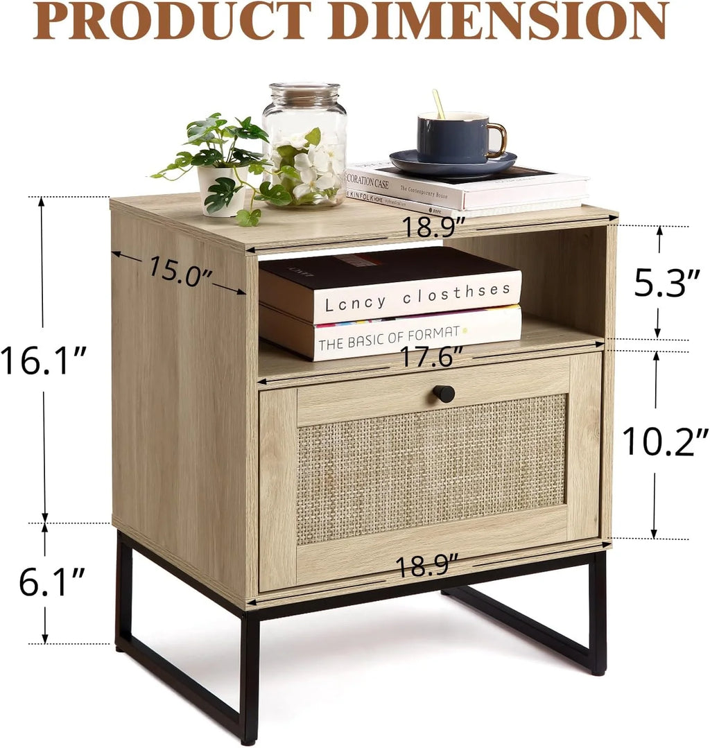 Rattan Bedside Table with Drawers E393228