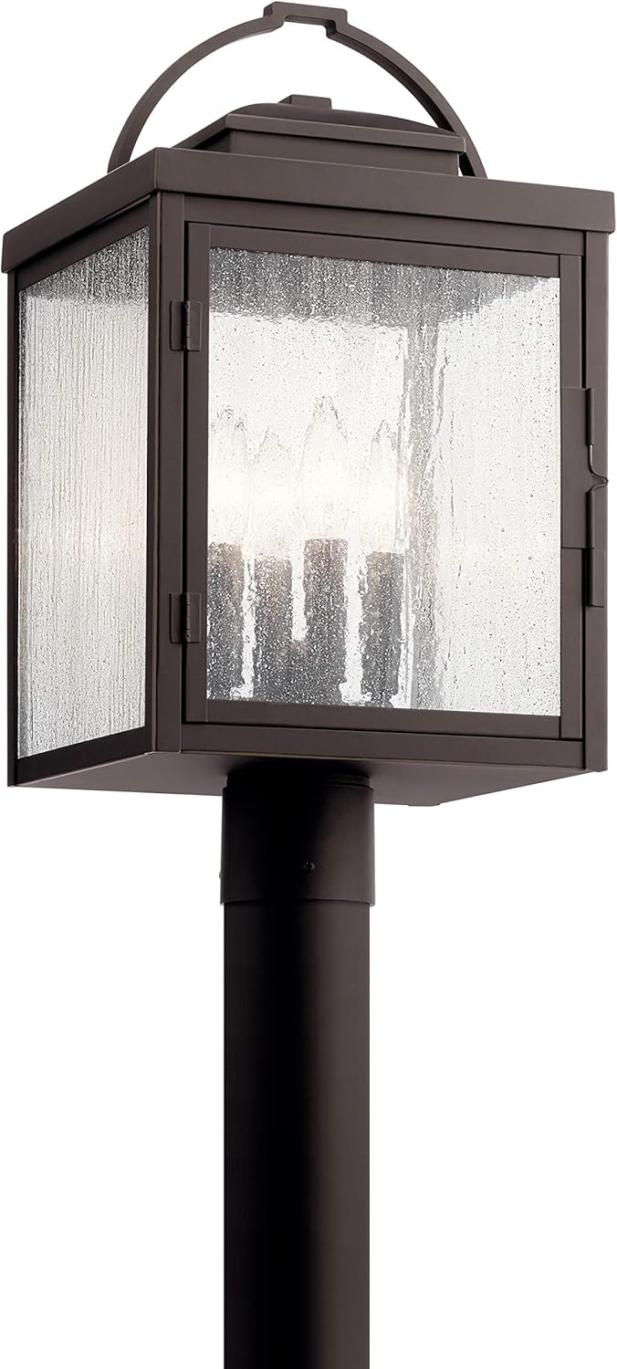 4 Light Post Light with Clear Seeded Glass in Rubbed Bronze L2795