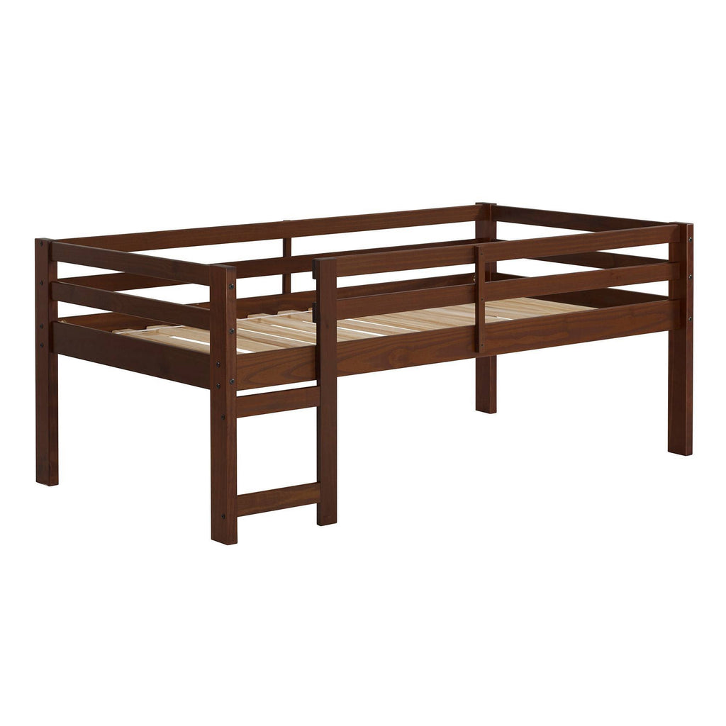 Twin Solid Wood Low Loft Bed Walnut J89116
