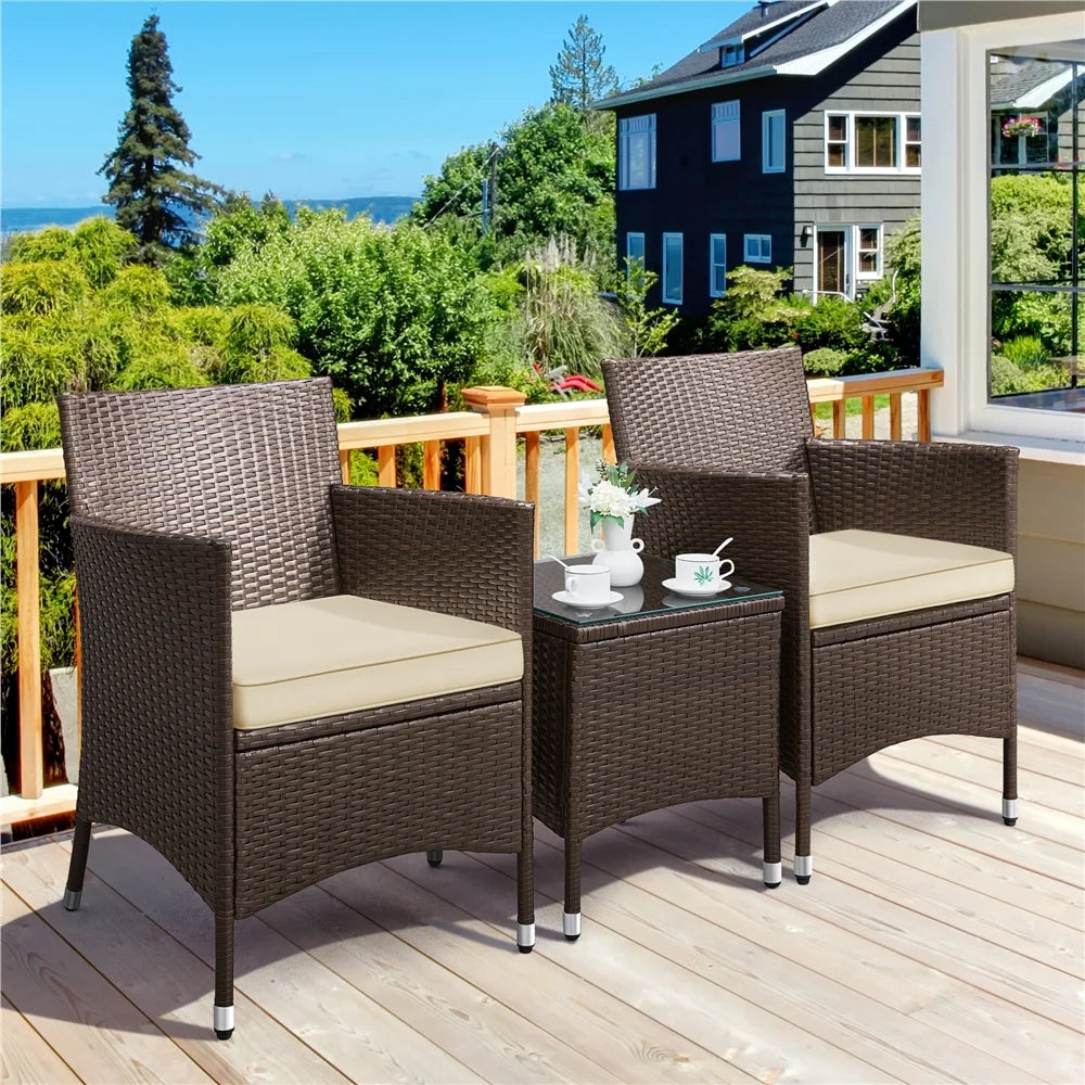 3-Piece Bistro Set with Rattan Chairs and Table H412
