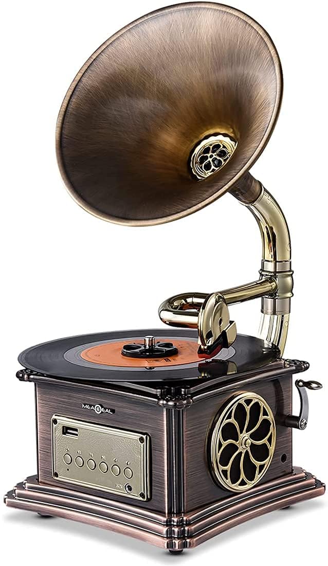 Mini Record Player with Copper Horn Aluminum Body Z5562