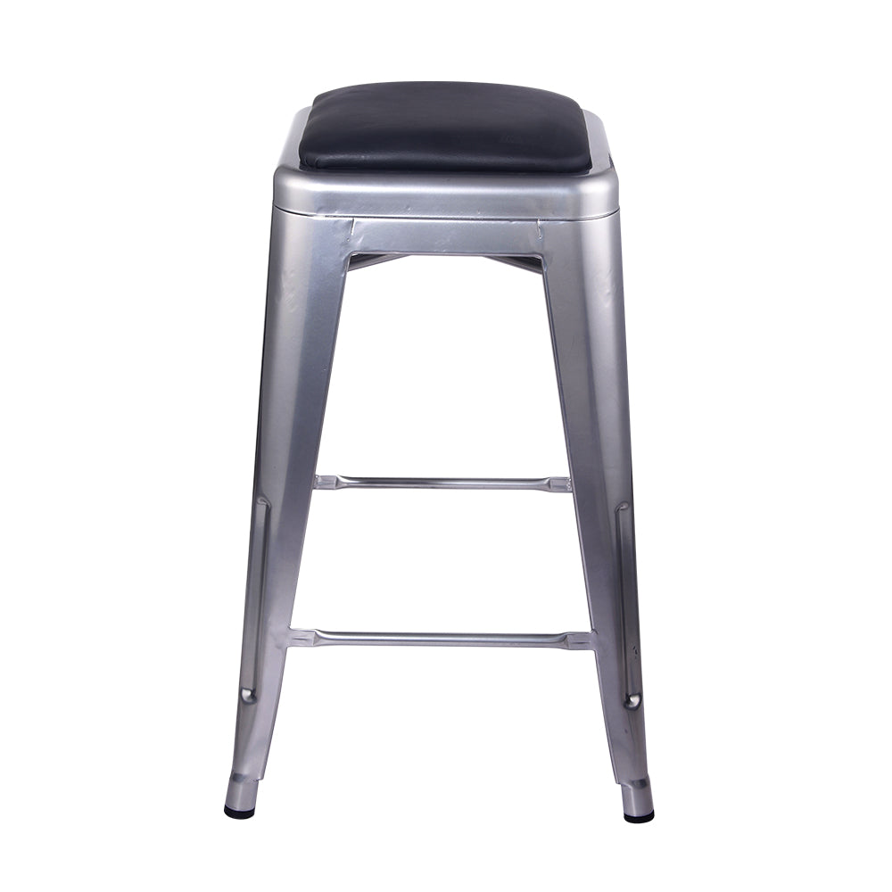 24 Inch Counter Height Backless Metal Stool with Vegan Leather Seat B707628