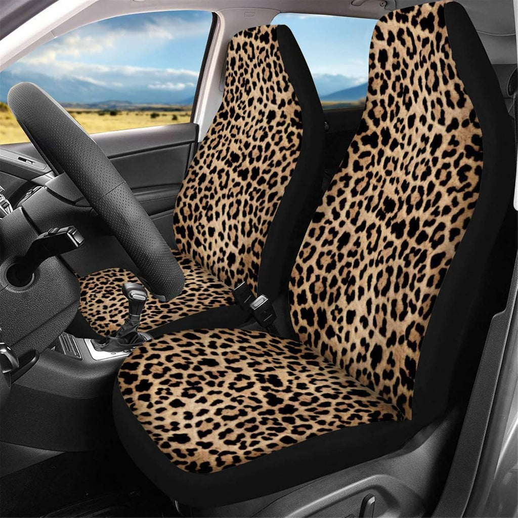 Set of 2 Brown Cow Fur Print Car Seat Covers P303