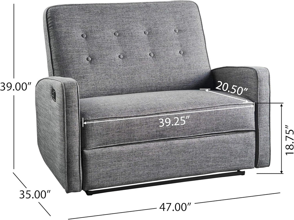 Grey Black Buttoned Fabric Reclining Loveseat J7686