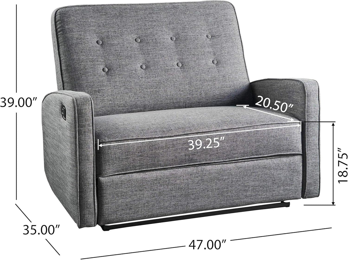Grey Black Buttoned Fabric Reclining Loveseat J7686