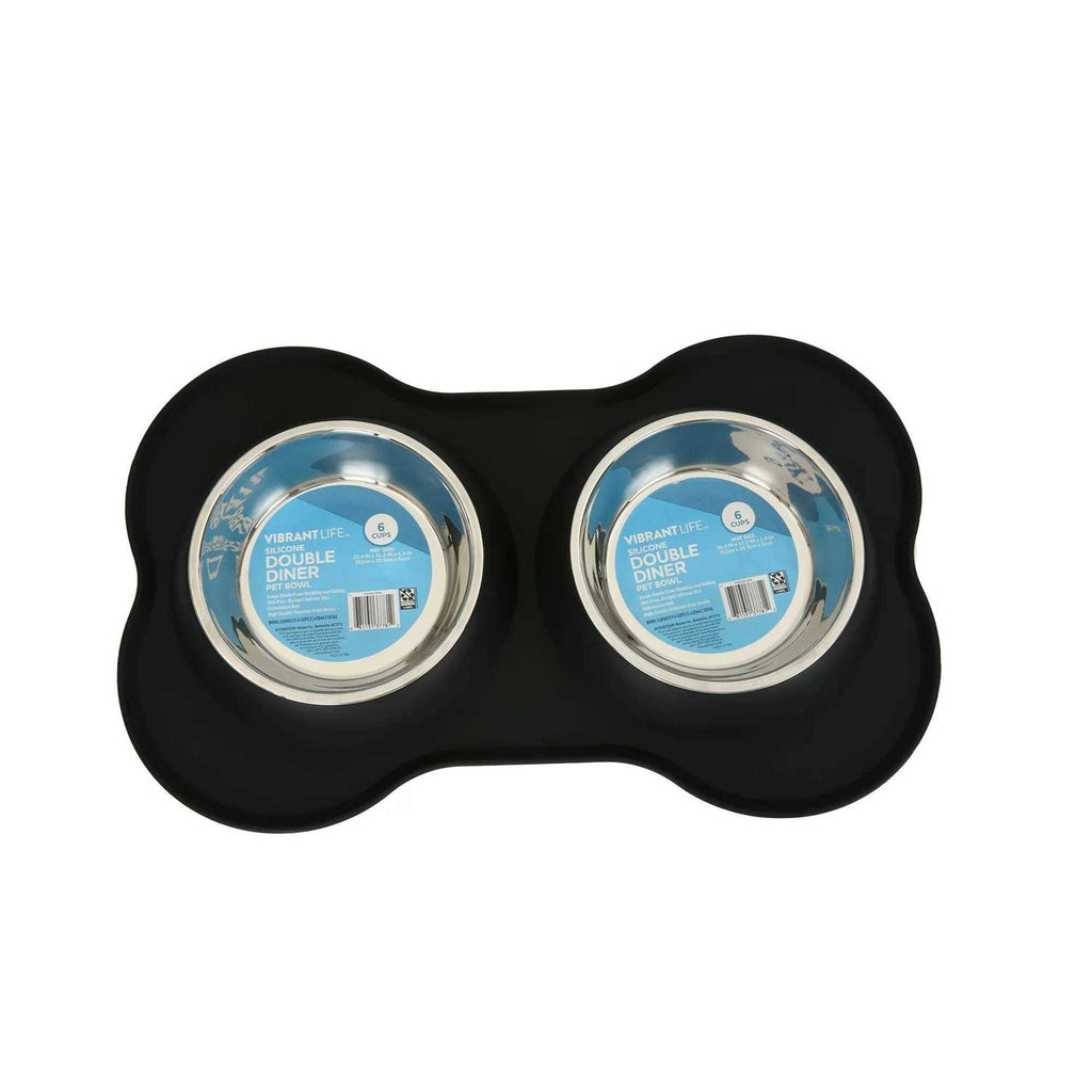 Double Dog Bowls with Bone Shaped Mat Diner Set G8891