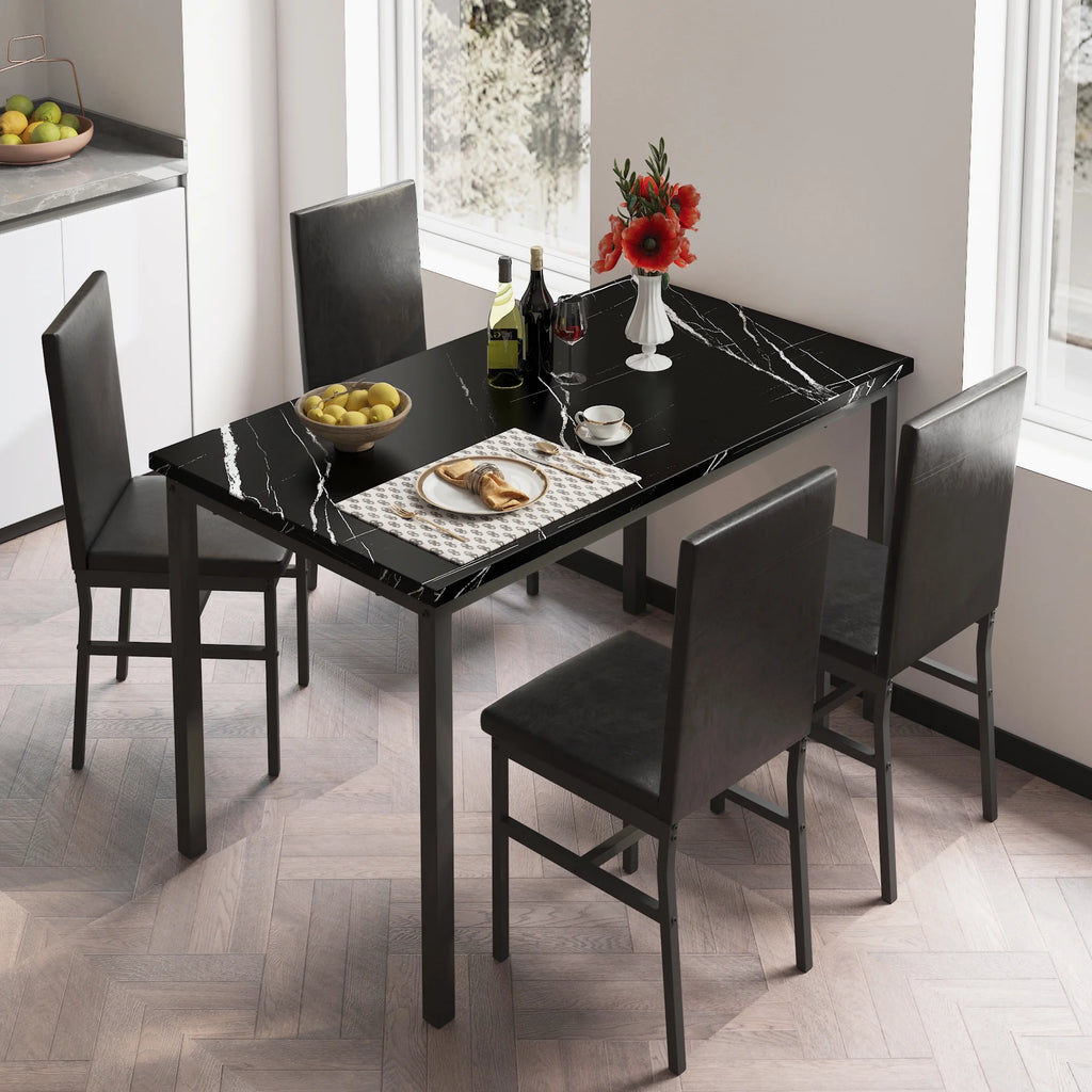5 Piece Black Dining Table and Chairs Set E426