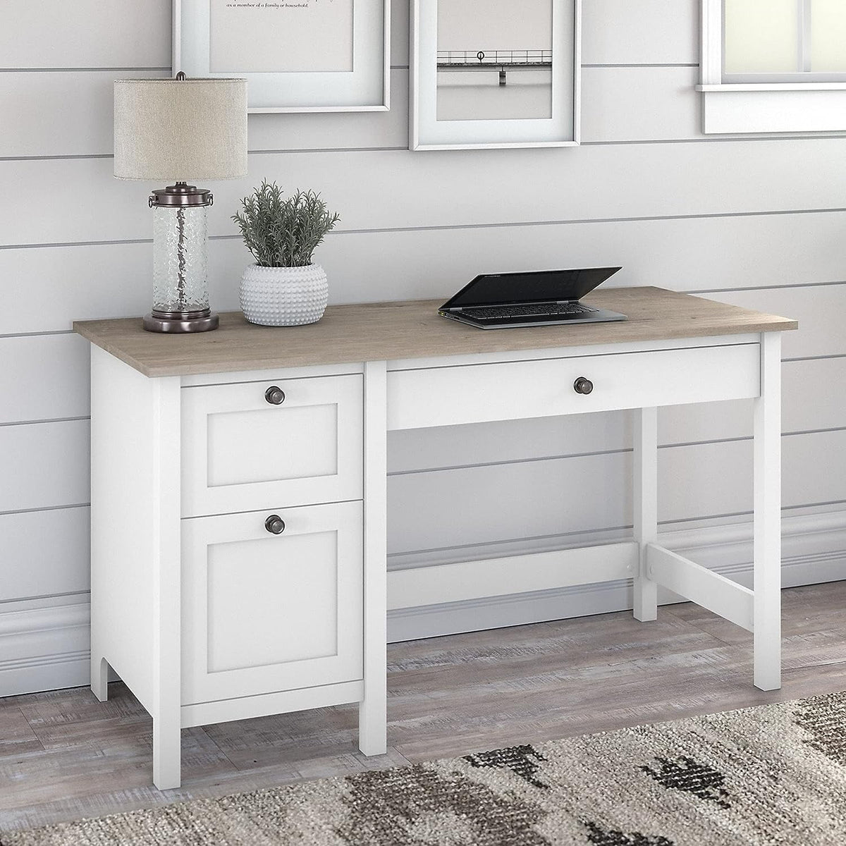 Computer Desk with Drawers and Storage, 54W, Gray/White F128