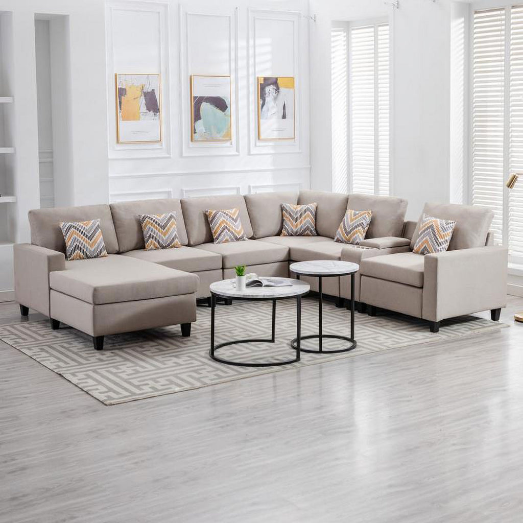 Beige Fabric Reversible Sectional with Storage Console I980