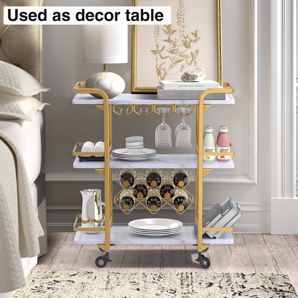 Black 3 Tier Bar Cart with Wheels R9357