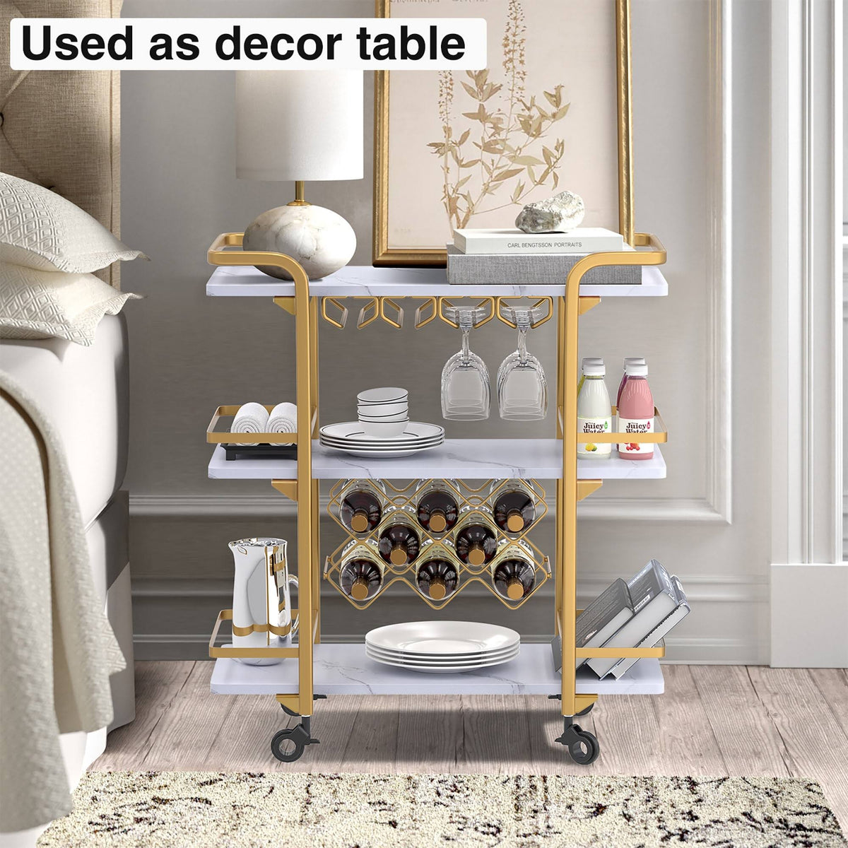 Black 3 Tier Bar Cart with Wheels R9357