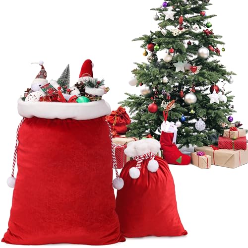 2 Pcs Christmas Velvet Drawstring Bags T8269