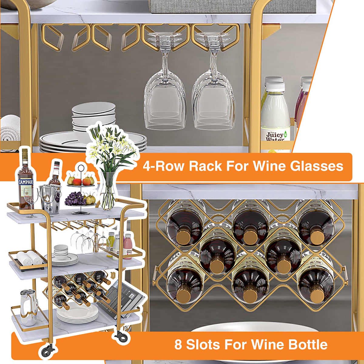Black 3 Tier Bar Cart with Wheels R9357