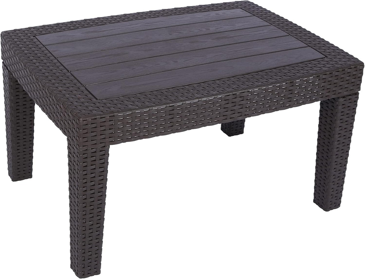 Brown Rectangular Faux Wicker Coffee Table with Plastic Legs R81517