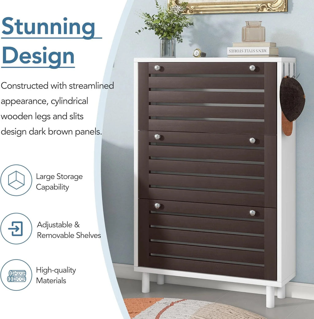 Slim Shoe Cabinet with 3 Flip Drawers C109