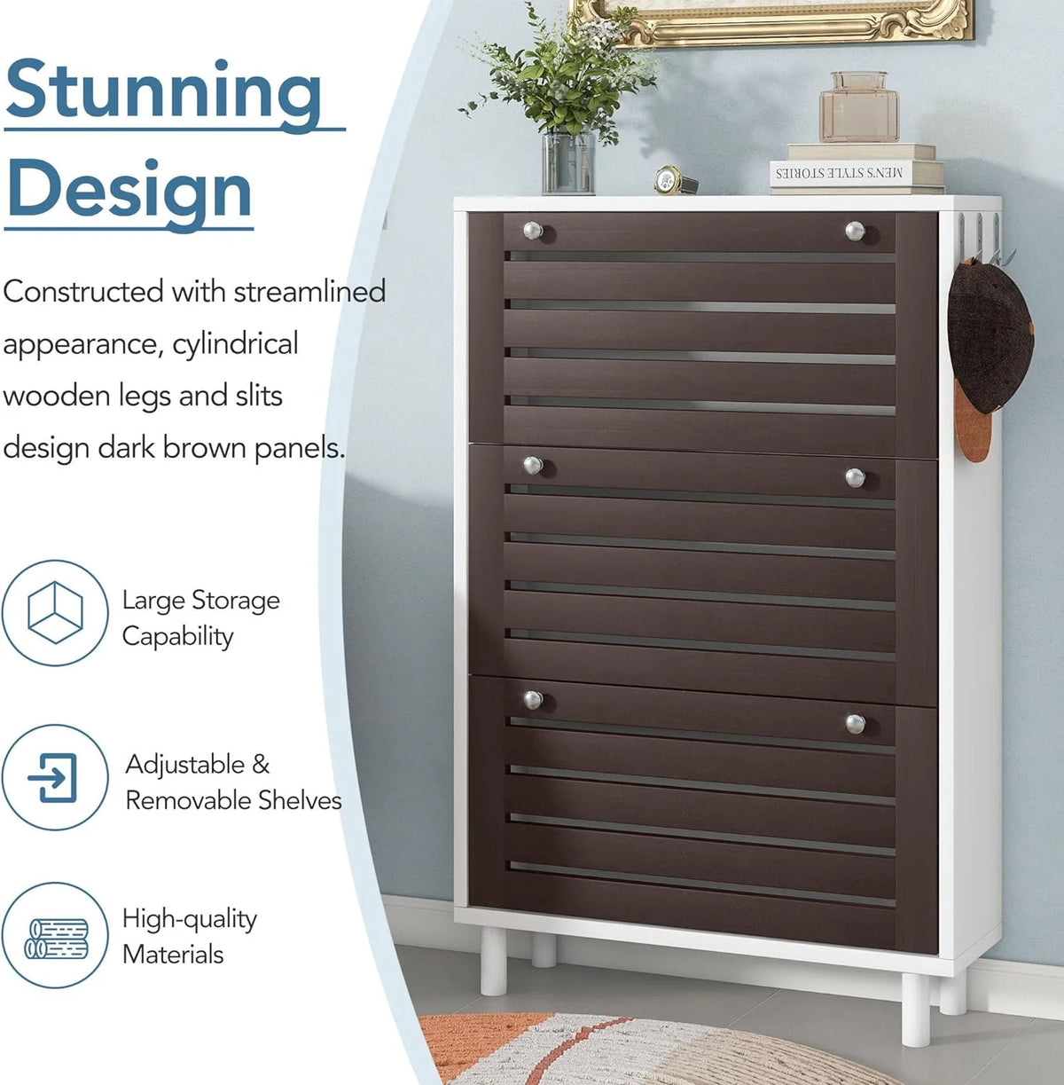 Slim Shoe Cabinet with 3 Flip Drawers C109