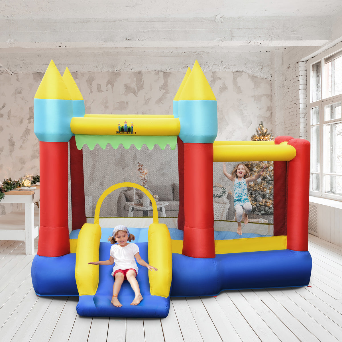 Inflatable Bounce House Slide with Tunnels Ball Pit and 480W Blower U8365