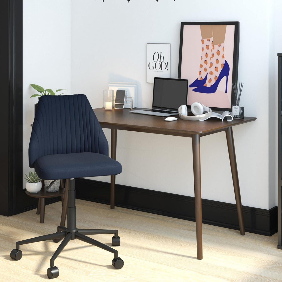 Mustard Linen Office Chair with Casters F964