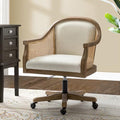 Ivory Upholstered Rattan Desk Chair with Armrest Q4538