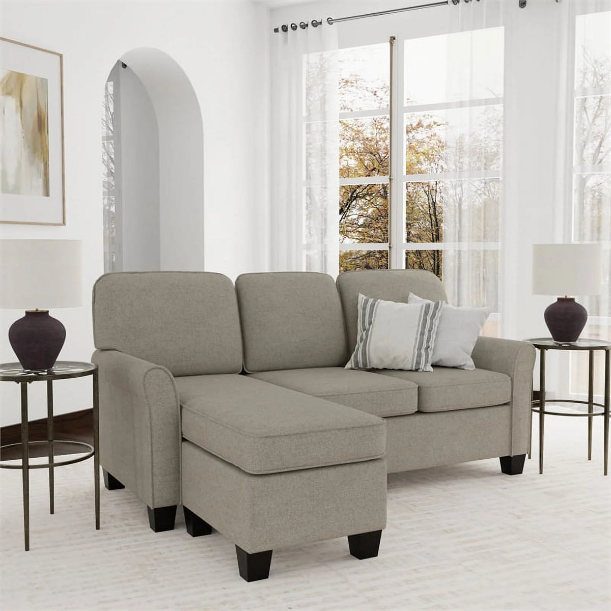Reversible Sectional Chaise Greige Brown Fabric D771
