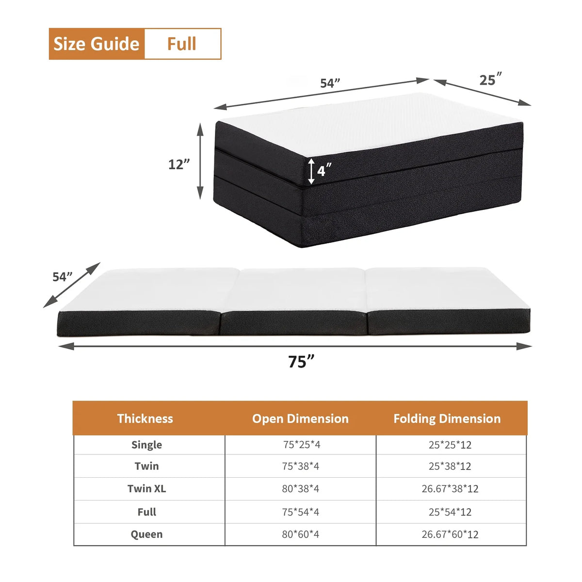 Memory Foam Tri-fold Mattress Full Size V700826