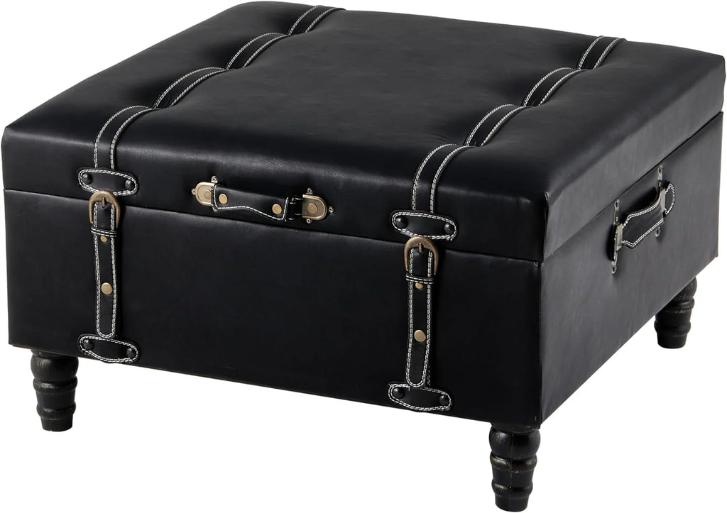 Black Faux Leather Ottoman H6758