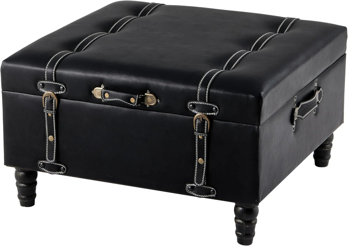 Black Faux Leather Ottoman H6758