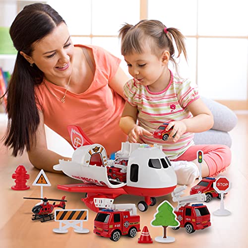 Airplane Toy with Fire Truck Cars and Play Mat Y107