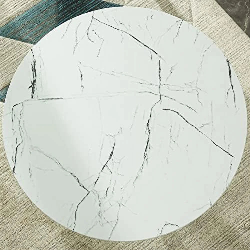 White Round Dining Table with Faux Marble Top H4794