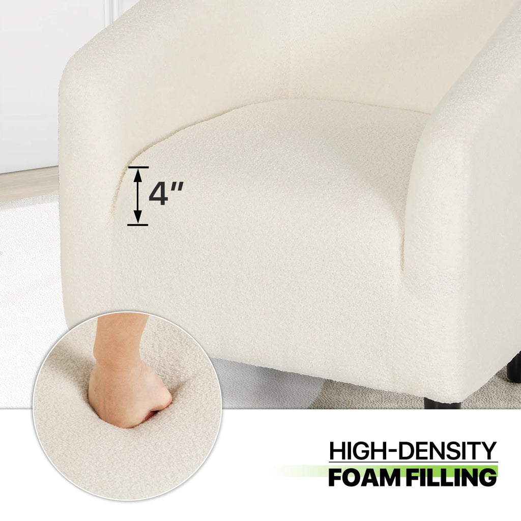 Cream Sherpa Upholstered Barrel Accent Chair N6589