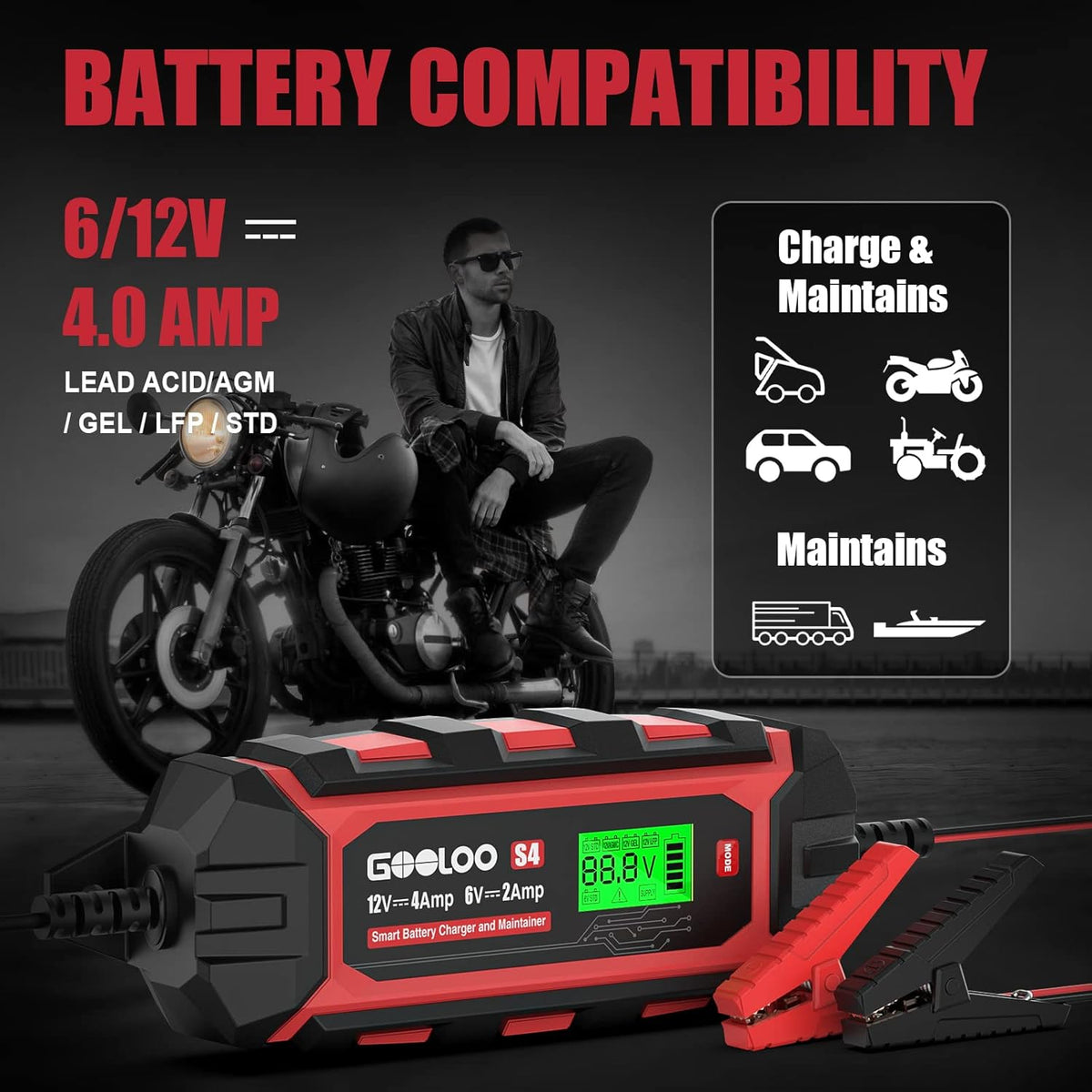 4-Amp 12V/4A Car Battery Charger Maintainer, Pack of 2 E990