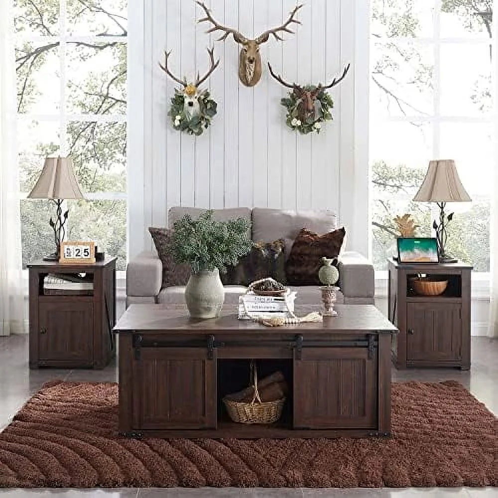 20" Farmhouse Wood End Table with Charging Station I5456