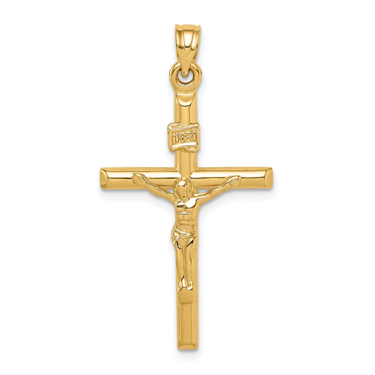14K Yellow Gold Hollow Crucifix Pendant Charm S7317