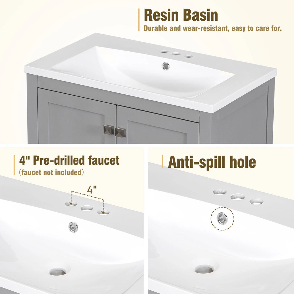 30" Solid Wood Bathroom Vanity Cabinet with Top Basin W3267