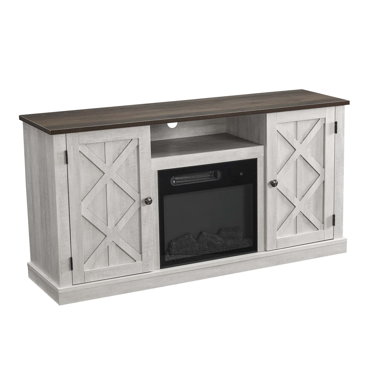 White TV Stand with Electric Fireplace Q386