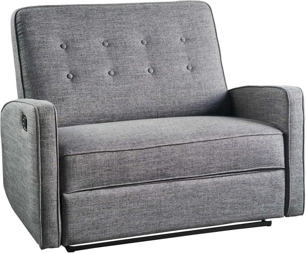 Grey Black Buttoned Fabric Reclining Loveseat J7686