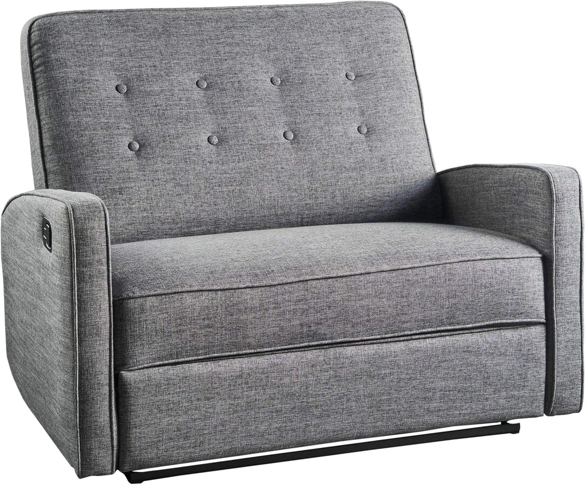 Grey Black Buttoned Fabric Reclining Loveseat J7686