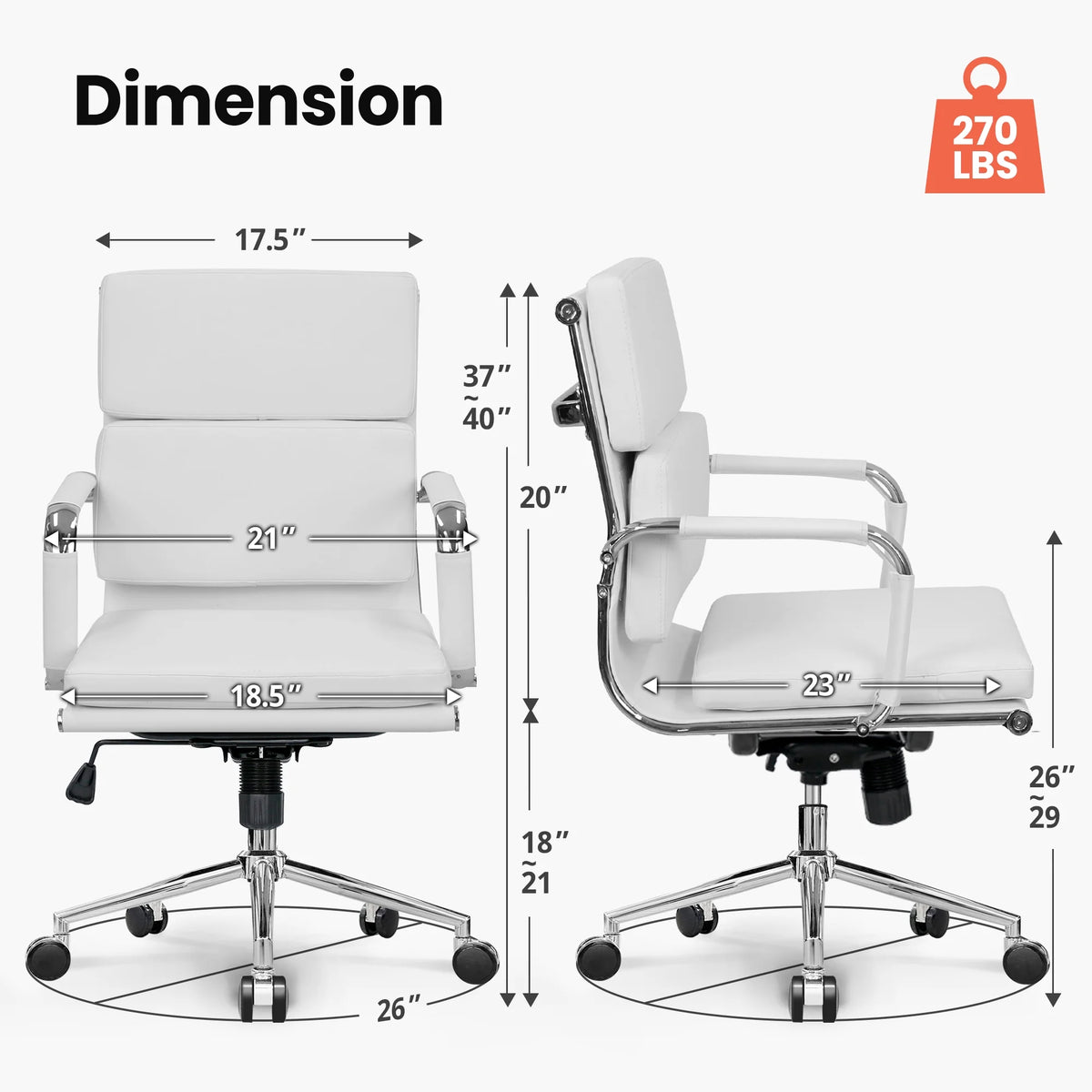 Mid Century Modern White Cushioned Office Chair Q428563