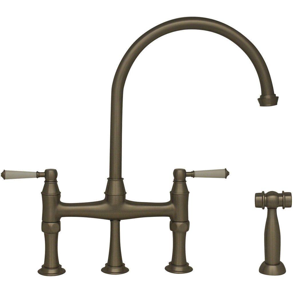 Polished Chrome Bridge Faucet with Gooseneck Spout and Side Spray E34286