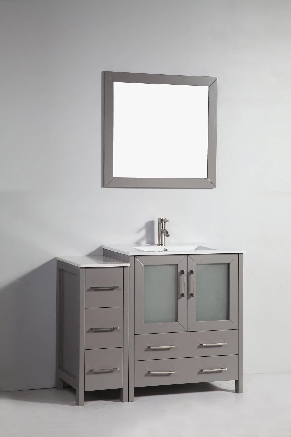 42 in. Single Sink Vanity Cabinet with Ceramic Sink & Mirror Grey B70648