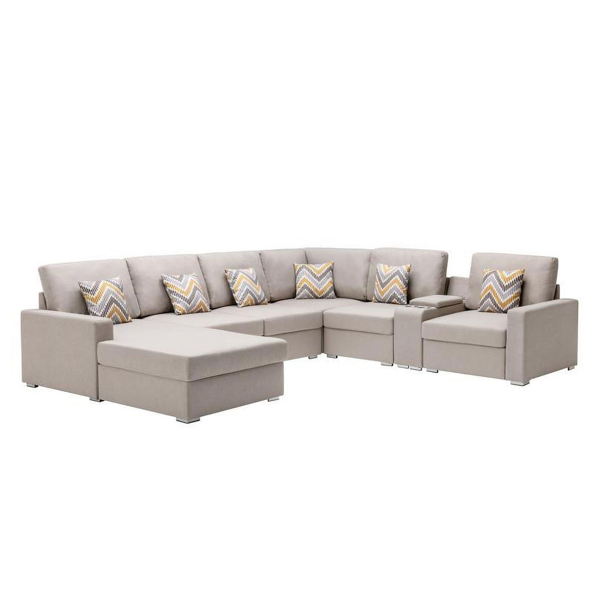 Beige Fabric Reversible Sectional with Storage Console I980