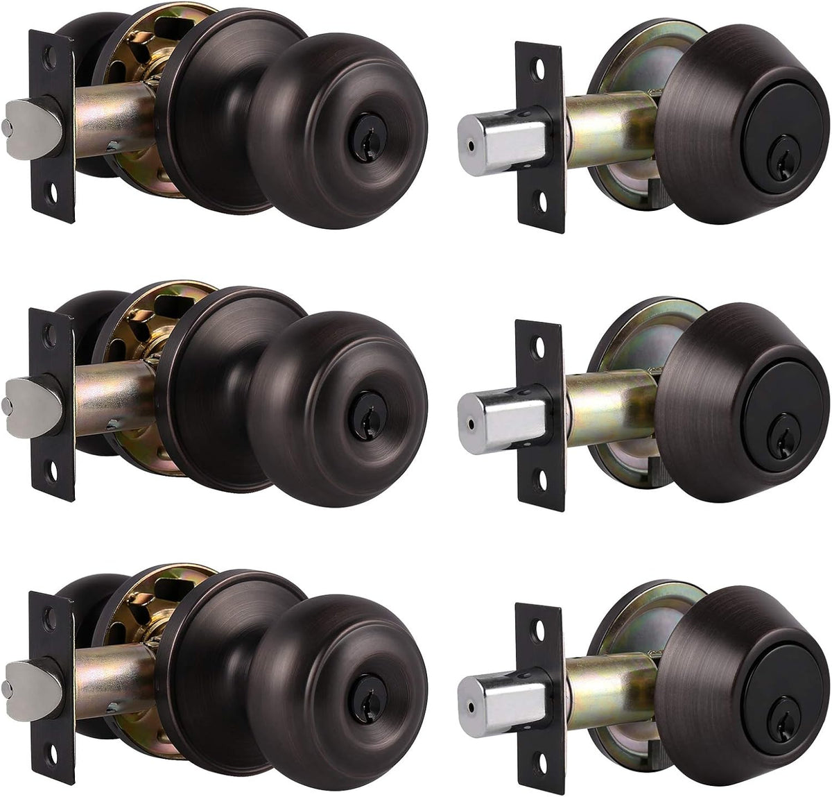 Oil Rubbed Bronze Entry Door Knob and Double Cylinder Deadbolt Lock Combo Set, Set of 4 X910