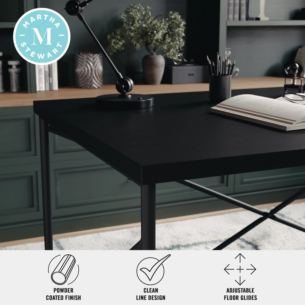Black Wood Grain Parsons Desk with Metal X-Frame V424619