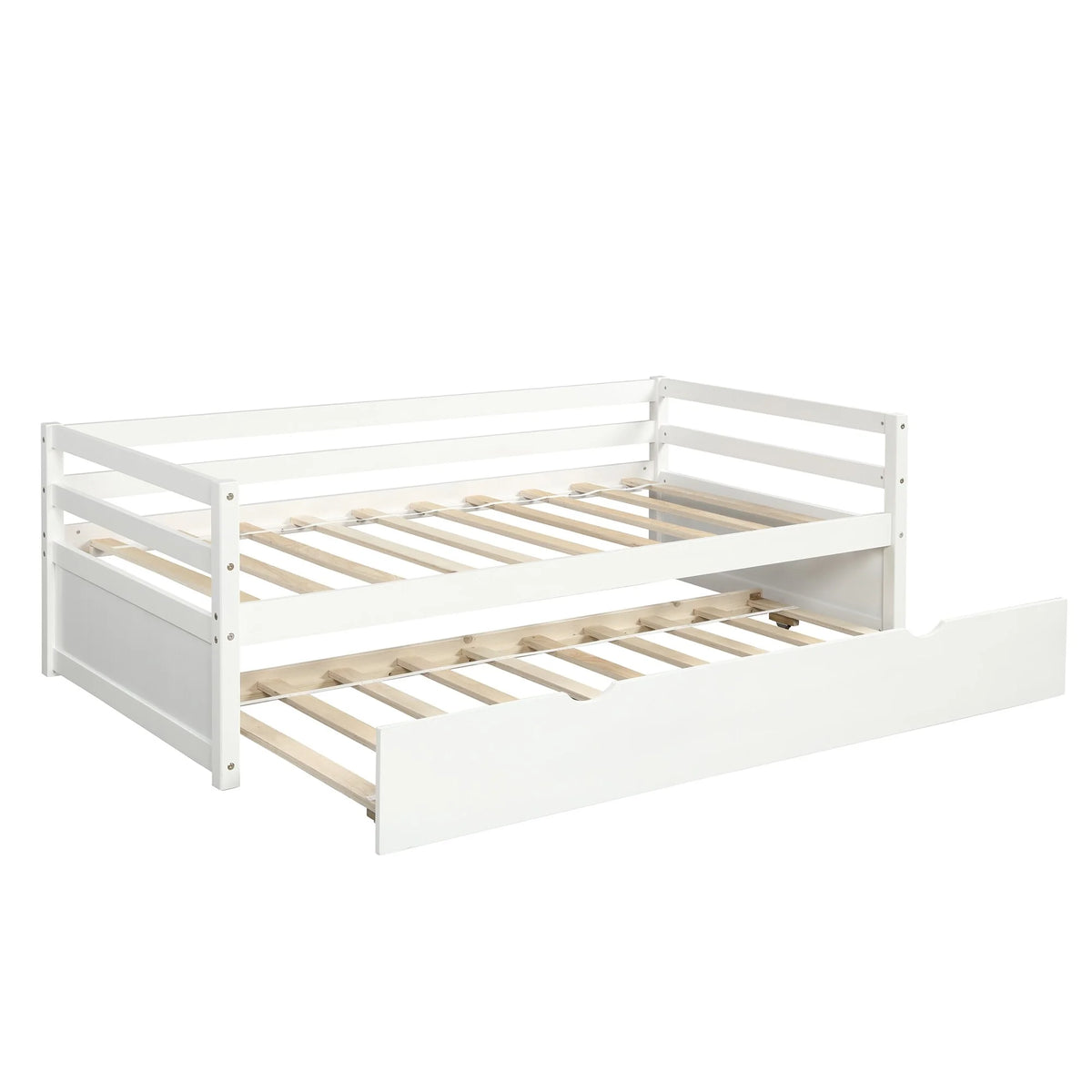 White Twin Wood Daybed with Trundle and Guardrails W671950