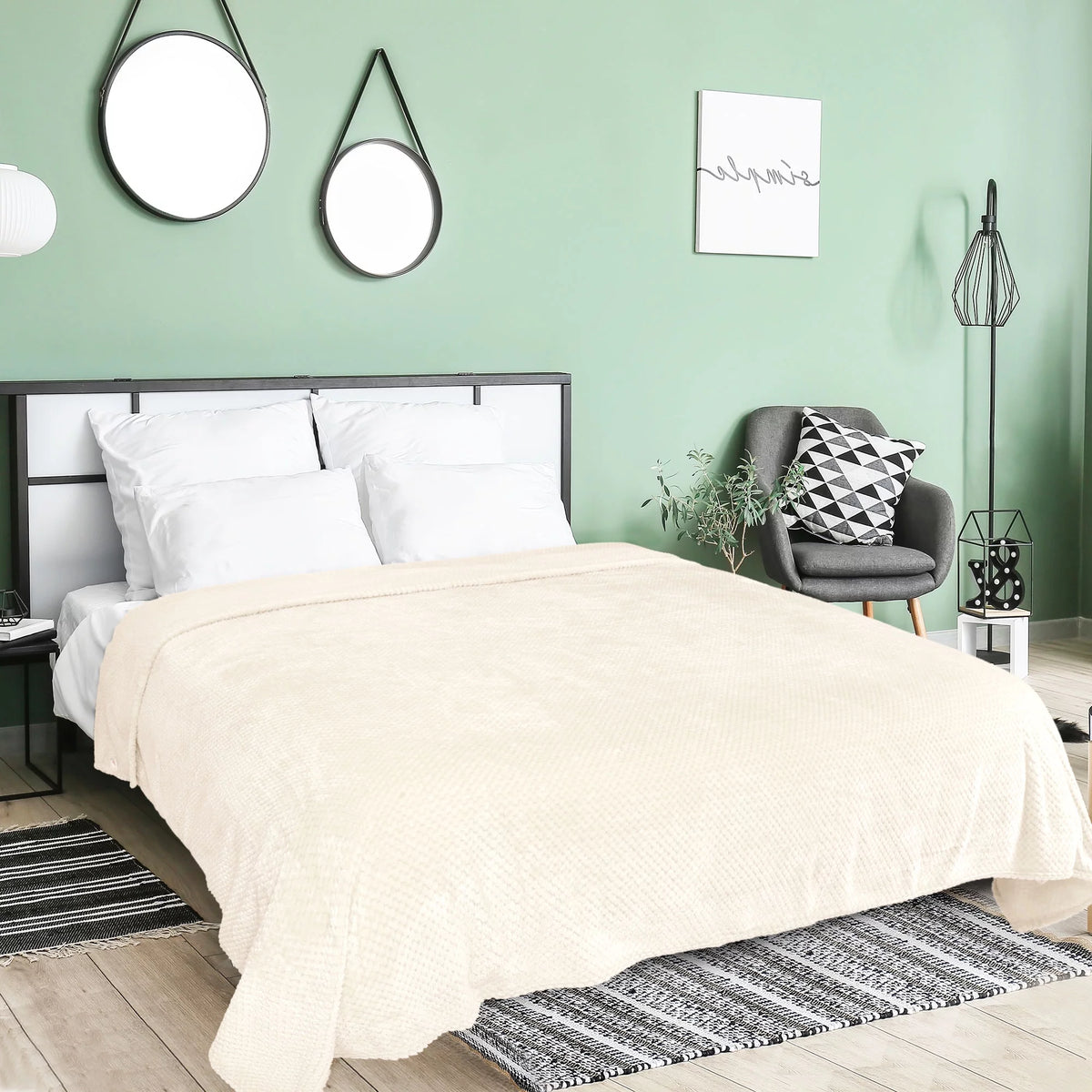 Fleece Bed Blanket Beige 78"x90" A356