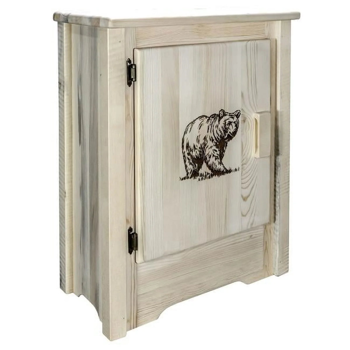 Pine Wood Accent Cabinet with Bear Design U248