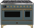 48 Dual Fuel Natural Gas Range in Blue Grey with Brass Trim P96597