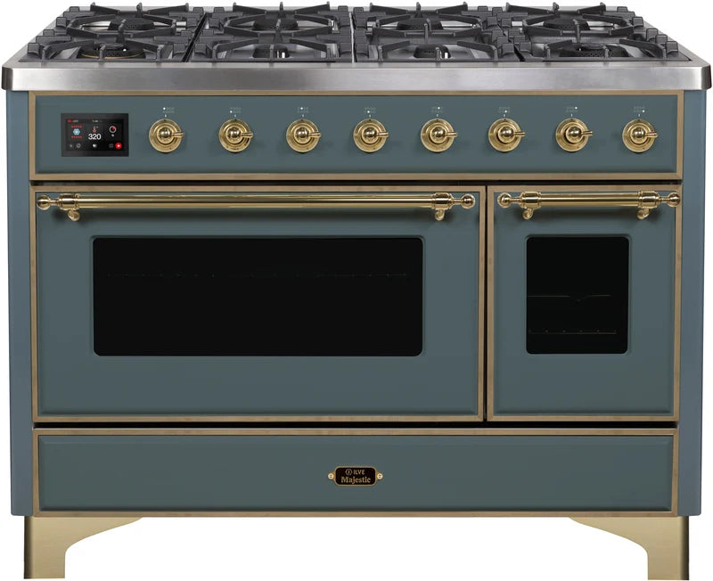 48 Dual Fuel Natural Gas Range in Blue Grey with Brass Trim P96597