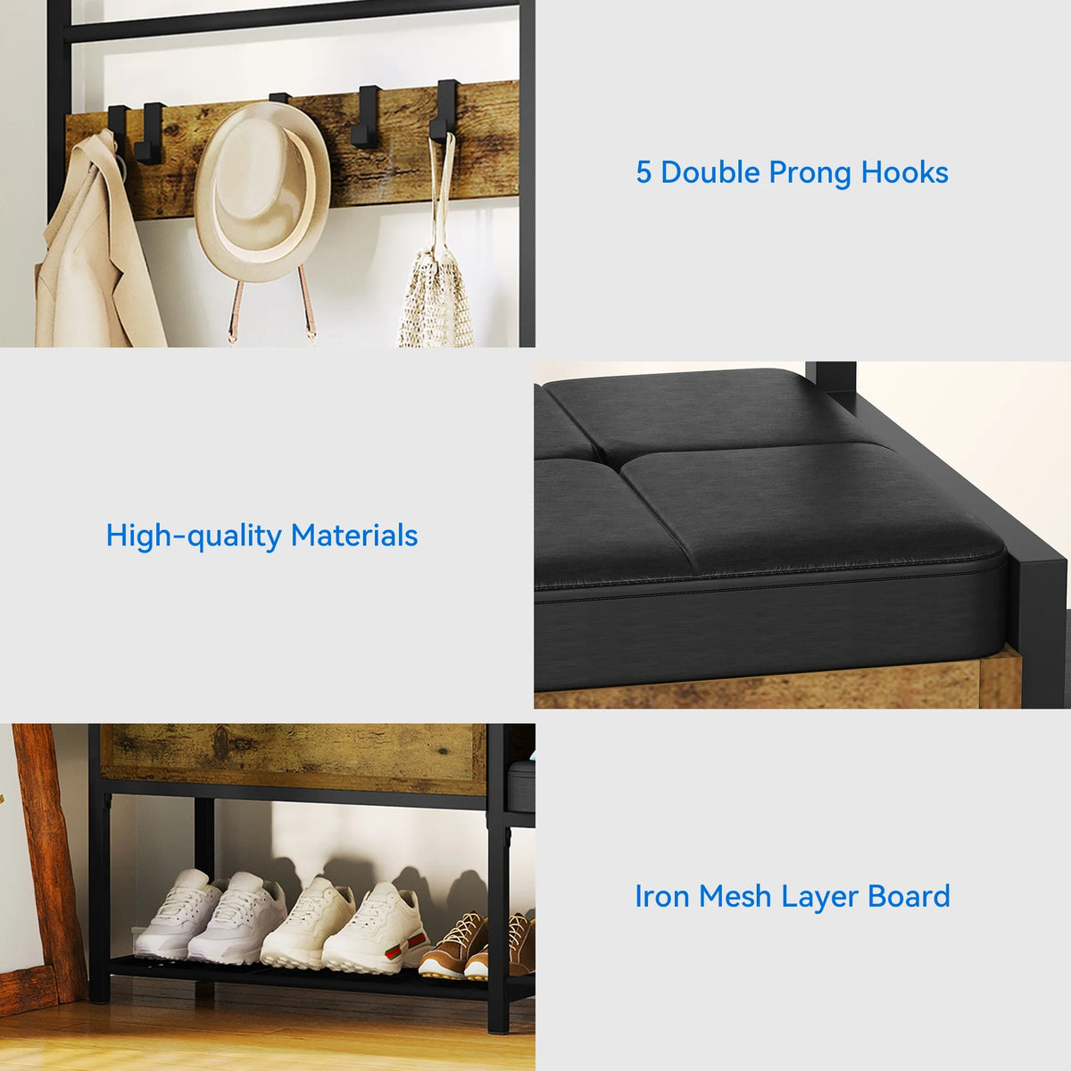 Entryway Bench with Coat Rack and Shoe Storage N293072