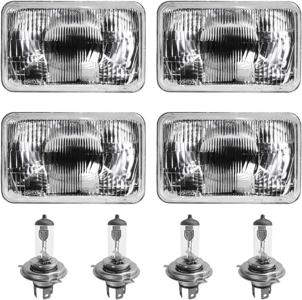 4x6 Rectangular Conversion Headlights Kit Sealed Beam Glass Lights with Halogen High/Low Bulbs 60/55w 9003/H4 Pack of 2 Y446